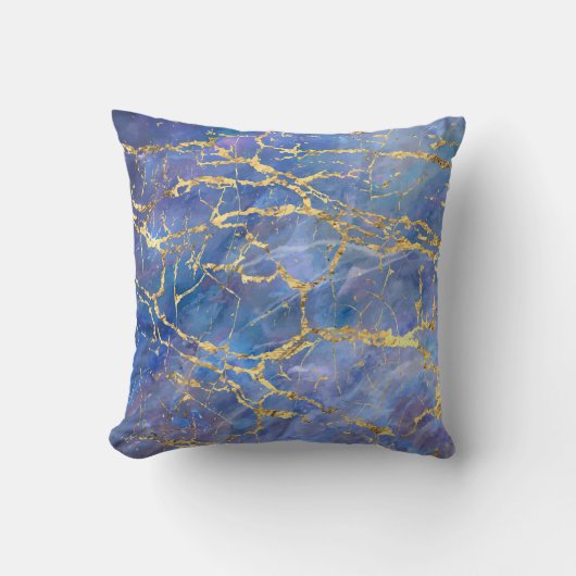 Blue Marble金ゴールド抽象芸術テクスチャ クッション (正面)