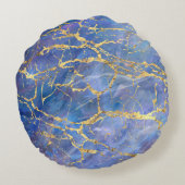 Blue Marble金ゴールド抽象芸術テクスチャ ラウンドクッション (裏面)