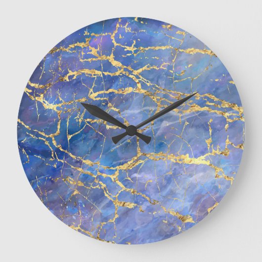 Blue Marble金ゴールド抽象芸術テクスチャ ラージ壁時計 (正面)