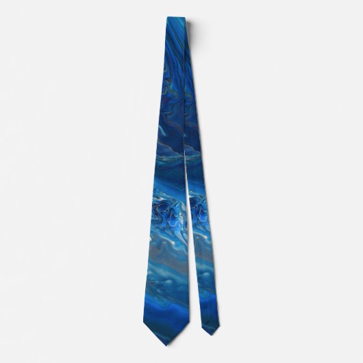 Blue Marble Agateテクスチャ流体アート ネクタイ (正面)