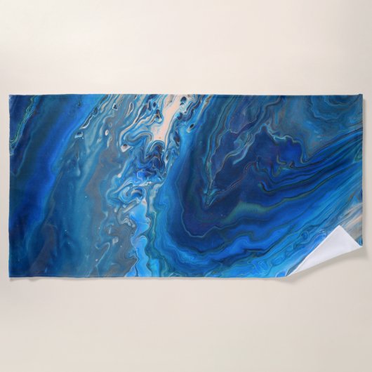 Blue Marble Agateテクスチャ流体アート ビーチタオル (正面)