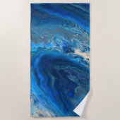 Blue Marble Agateテクスチャ流体アート ビーチタオル (正面)