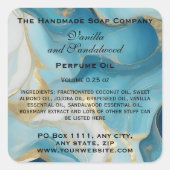 Blue Marble and Faux Gold Perfume Roller Bottle スクエアシール (正面)