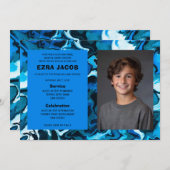 Blue Marble Custom PHOTO Bar Bat Mitzvah 招待状 (正面/裏面)