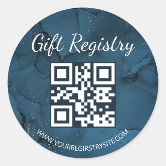 blue marble gift registry qr code baby shower ラウンドシール (正面)