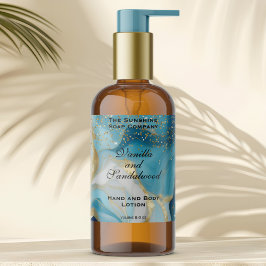 Blue Marble & Gold Glitter Cosmetics Bottle Label 長方形シール