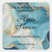 Blue marble & gold glitter dropper bottle label スクエアシール (正面)