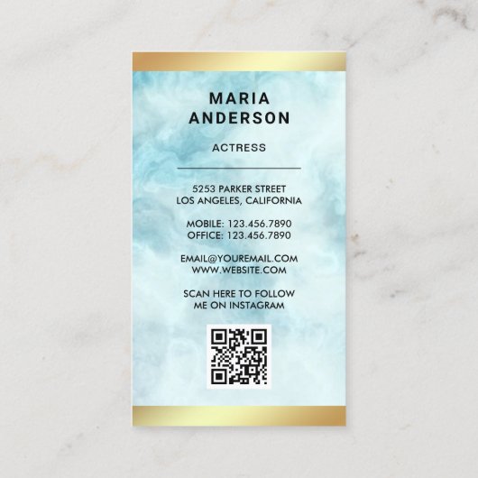 Blue Marble Gold Model Actress QR Code Photo 名刺 (裏面)