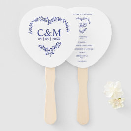 Blue Marine Branches Heart with Initials ハンドファン