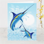 Blue Marlin Jumping out of Ocean カード (黄色い花)