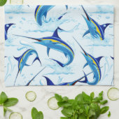 Blue Marlin Jumping out of Ocean キッチンタオル (折り畳み)
