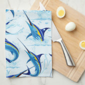 Blue Marlin Jumping out of Ocean キッチンタオル (四つ折り)