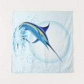 Blue Marlin Jumping out of Ocean タペストリー (正面(横))