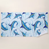 Blue Marlin Jumping out of Ocean ビーチタオル (正面)