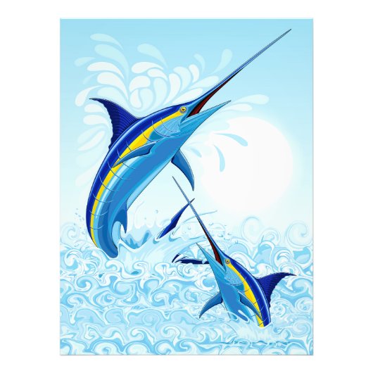 Blue Marlin Jumping out of Ocean フォトプリント (正面)