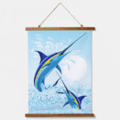 Blue Marlin Jumping out of Ocean 吊り下げ型タペストリー (正面)