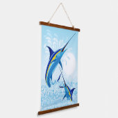 Blue Marlin Jumping out of Ocean 吊り下げ型タペストリー (傾斜あり)