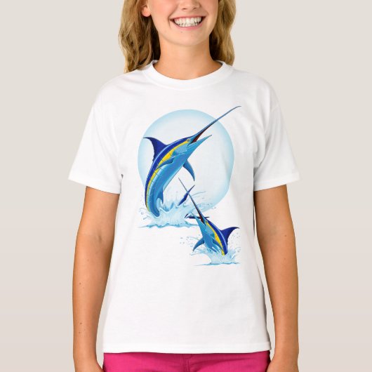 Blue Marlin Jumping out of Ocean Tシャツ (正面)
