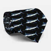 Blue Marlin pattern Tie in Black ネクタイ (ロール)