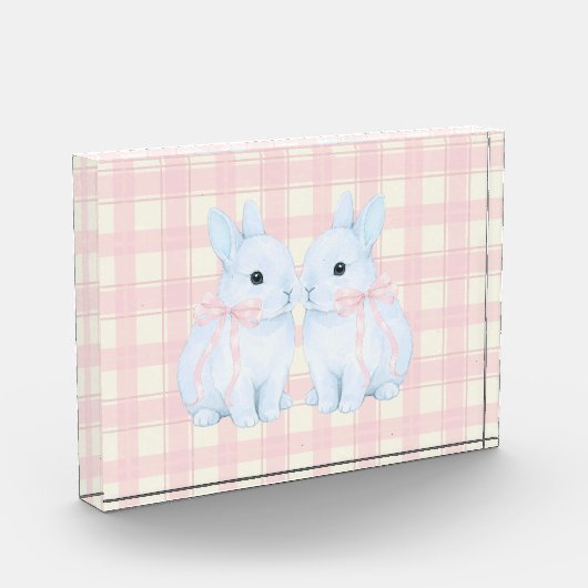 Blue Marshmallow Bunny Rabbits Easter Acrylic Art フォトブロック (左)