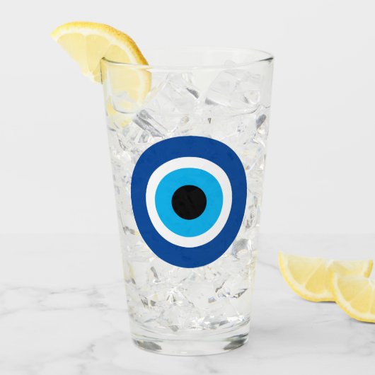 Blue Mati Evil Eye Greek Symbol Drink Glass タンブラーグラス (アイス正面)