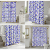 Blue Meadow Delicate Floral Mosaic Elegant シャワーカーテン