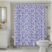 Blue Meadow Delicate Floral Mosaic Elegant シャワーカーテン