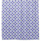 Blue Meadow Delicate Floral Mosaic Elegant シャワーカーテン (正面)