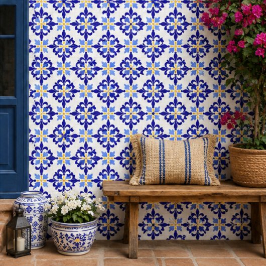 Blue Meadow Delicate Floral Mosaic Elegant  タイル
