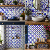 Blue Meadow Delicate Floral Mosaic Elegant  タイル