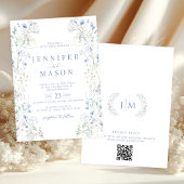 Blue Meadow Floral Wreath Wedding Invitation 招待状