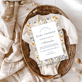 Blue Meadow Wildflower Baby Shower 招待状