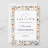 Blue Meadow Wildflower Baby Shower 招待状 (正面)