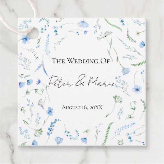 Blue Meadow Wildflower Personalized Wedding Favor フェイバータグ (正面)