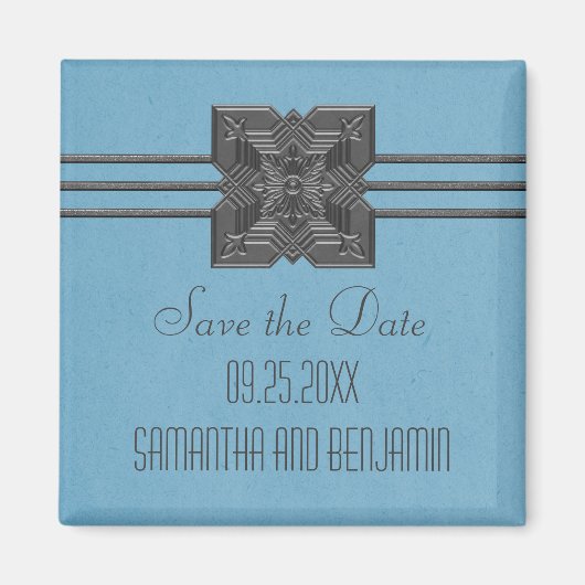 Blue Medallion縁どSave the Date Magnet マグネット (正面)