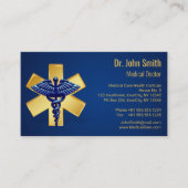 Blue Medical 3D Caduceus Gold Cross Reminder 予約カード (正面)