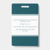 Blue Medical Alert緊急ID写真アダルト名B バッジ (Back)