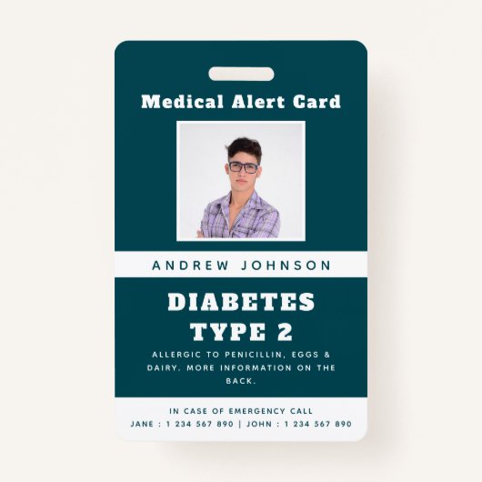 Blue Medical Alert緊急ID写真アダルト名B バッジ (正面)