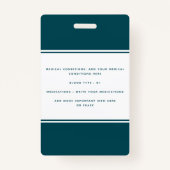 Blue Medical Alert緊急ID写真アダルト名B バッジ (裏面)