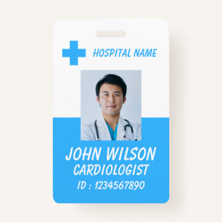 Blue Medical Staff Photo Badge Template バッジ