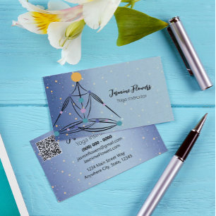 Blue Meditation Yoga Pose Instructor Business Card 名刺