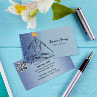 Blue Meditation Yoga Pose Instructor Business Card 名刺
