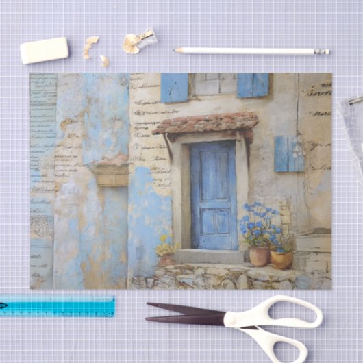 Blue Mediterranean Door 薄葉紙 (クラフト)