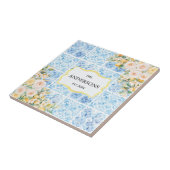Blue Mediterranean Flower Lemon Custom Family Name タイル (側面)