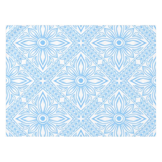 Blue Mediterranean Italian Tile Decorative Pattern テーブルクロス (正面(横))