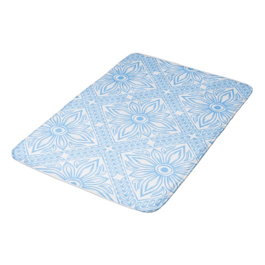 Blue Mediterranean Italian Tile Decorative Pattern バスマット (アングル)