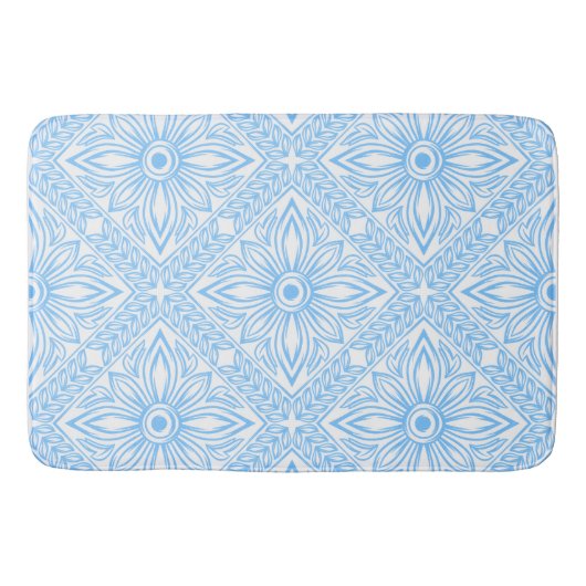 Blue Mediterranean Italian Tile Decorative Pattern バスマット (正面)