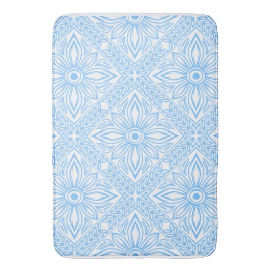 Blue Mediterranean Italian Tile Decorative Pattern バスマット (正面縦)