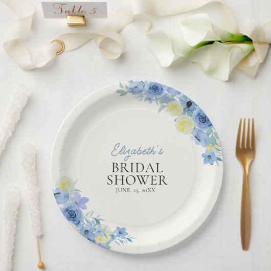 Blue Mediterranean Lemon Bridal shower ペーパープレート (ウェディング)
