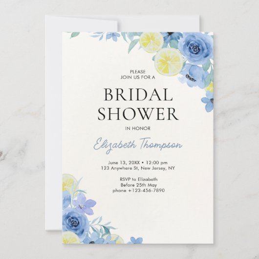 Blue Mediterranean Lemon Bridal shower 招待状 (正面)